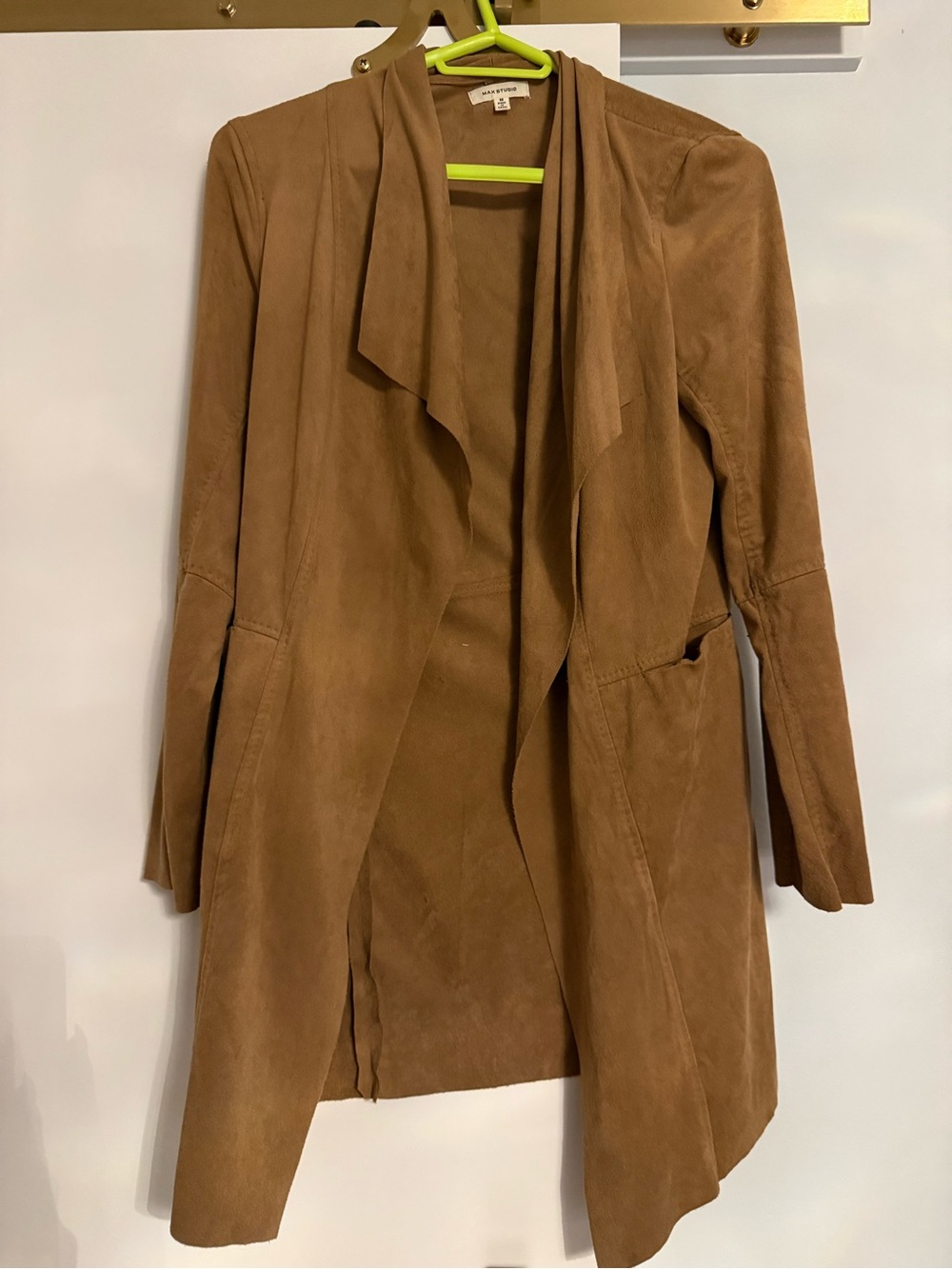 Max Studio Camel Suede Open-Front Trench Coat
